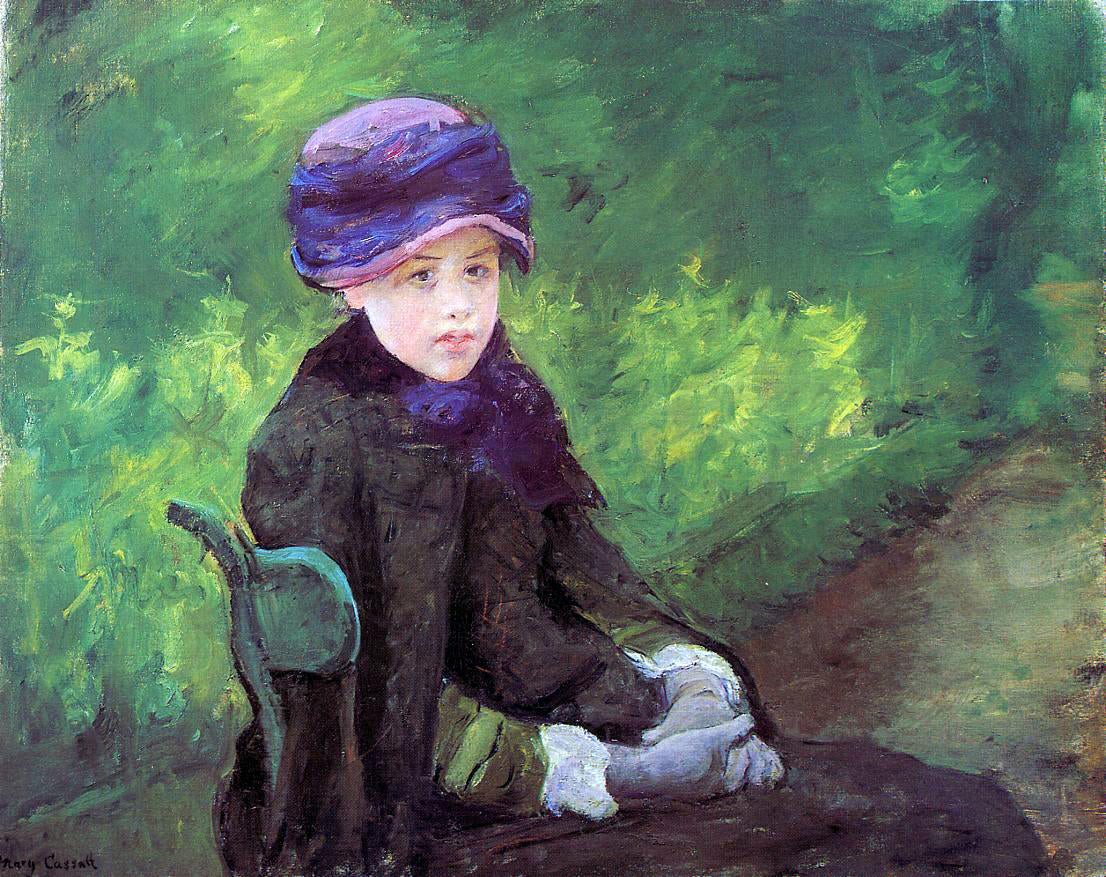  Mary Cassatt Susan Seated Outdoors Wearing a Purple Hat - Canvas Print