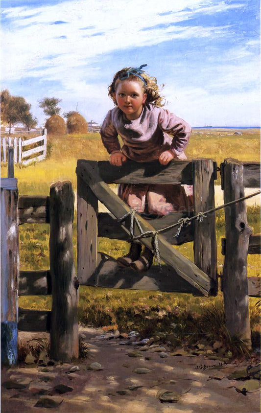  John George Brown Swinging on a Gate, Southampton, New York - Canvas Print