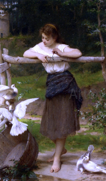  Emile Munier Teasing the Doves - Canvas Print