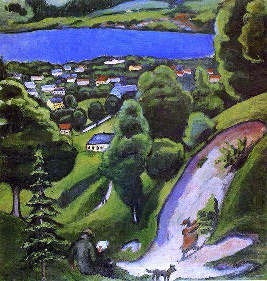  August Macke Tegernsee Landscape with Man Reading and Dog - Canvas Print