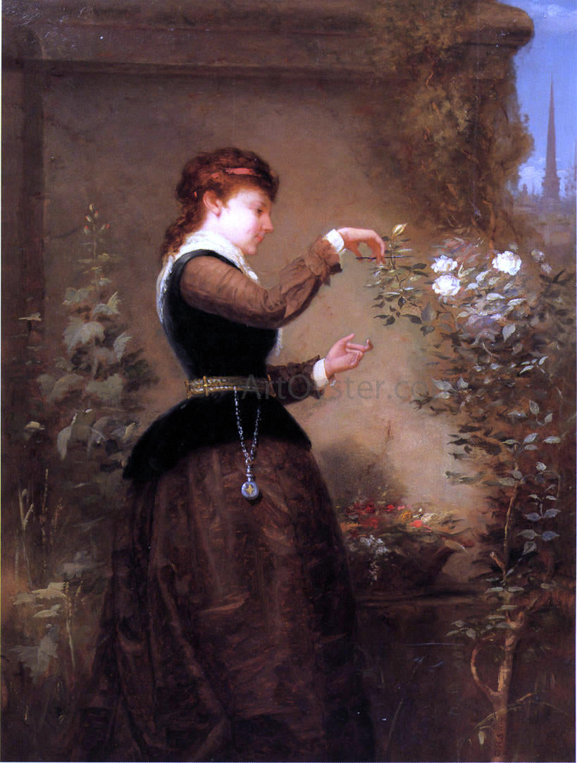 George Henry Story Tending the Rose Bush Canvas Print – Art MegaMart