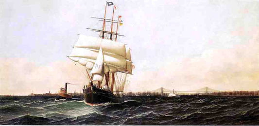  Antonio Jacobsen The "American" Leaving New York Harbor - Canvas Print