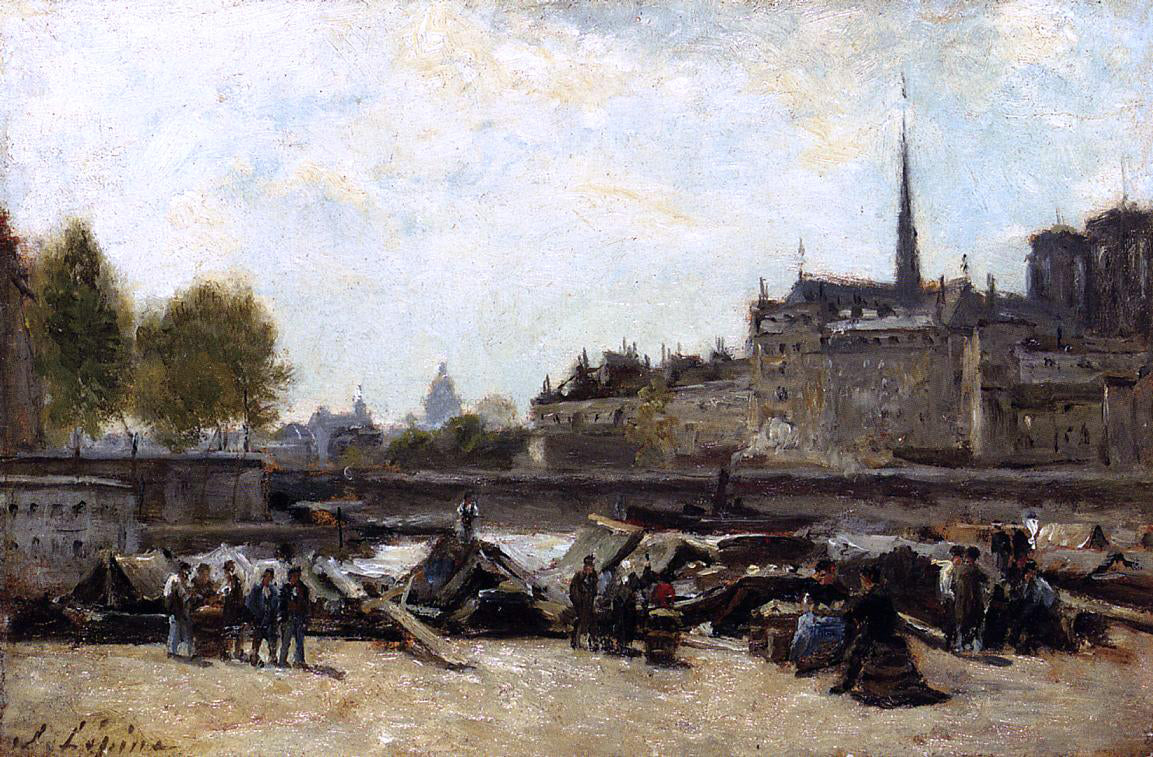  Stanislas Lepine The Apple Market, Quai de Gesvres and Quai de l'Hotel de Ville, near the Pont d'Arcole - Canvas Print
