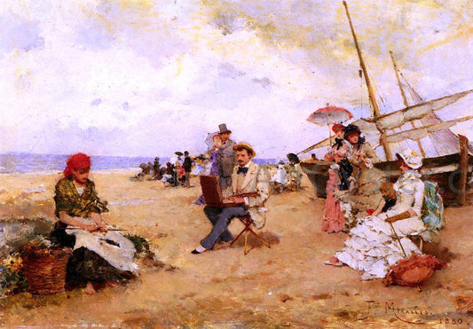  Francisco Miralles The Artist Sketching On A Beach - Canvas Print