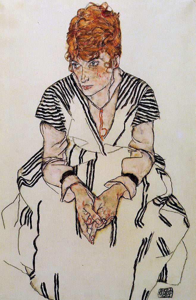  Egon Schiele The Artist's Sister-in-Law in a Striped Dress, Seated - Canvas Print