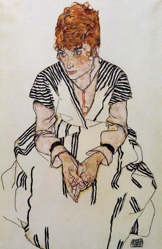  Egon Schiele The Artist's Sister-in-Law in a Striped Dress, Seated - Canvas Print