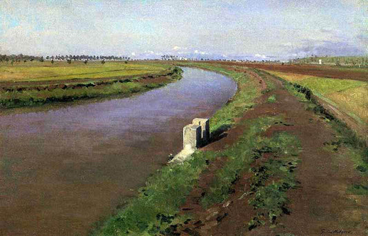  Nicolino Calyo The Banks of a Canal, Near Naples - Canvas Print