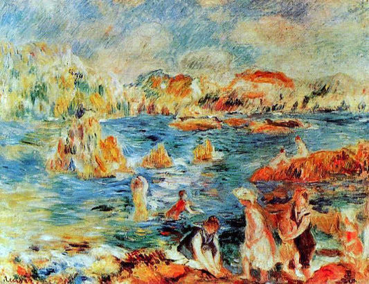  Pierre Auguste Renoir The Beach at Guernsey - Canvas Print