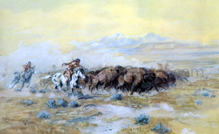  Charles Marion Russell The Buffalo Hunt - Canvas Print