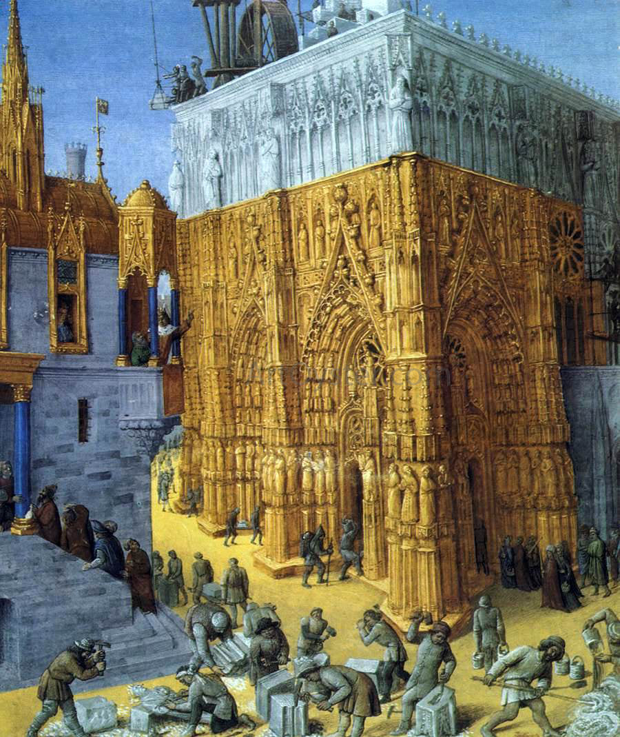  Jean Fouquet The Building of a Cathedral - Canvas Print