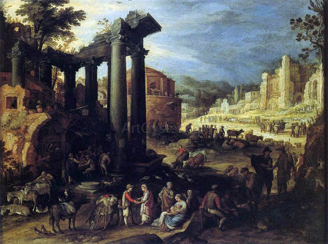  Paul Bril The Campo Vaccino with a Gypsy Woman Reading a Palm - Canvas Print