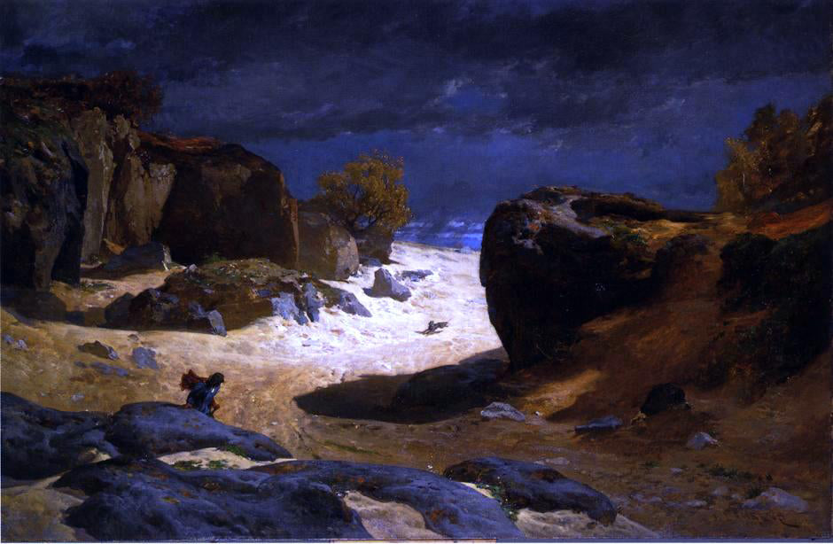   Jules Joseph Augustin Laurens The Chemin des Sables at Fountainebleau, Storm Effect - Canvas Print