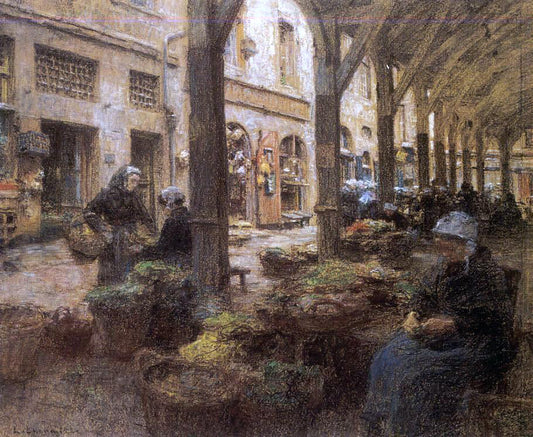  Leon Augustin L'hermitte) The Covered Vegetable Market, St Malo (no.2) - Canvas Print