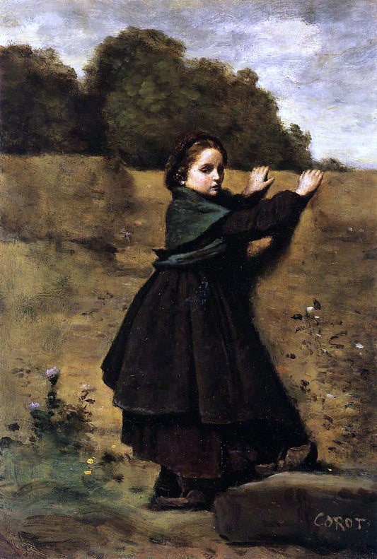  Jean-Baptiste-Camille Corot The Curious Little Girl - Canvas Print