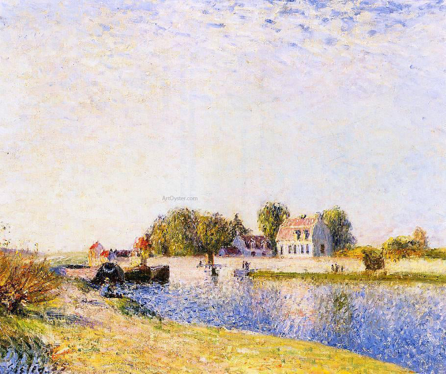  Alfred Sisley The Dam on the Loing - Barges - Canvas Print