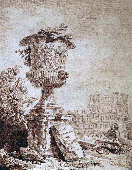  Hubert Robert The Draughtsman of the Borghese Vase - Canvas Print