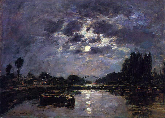  Eugene-Louis Boudin The Effect of Moonlight (also known as St. Valery Canal) - Canvas Print