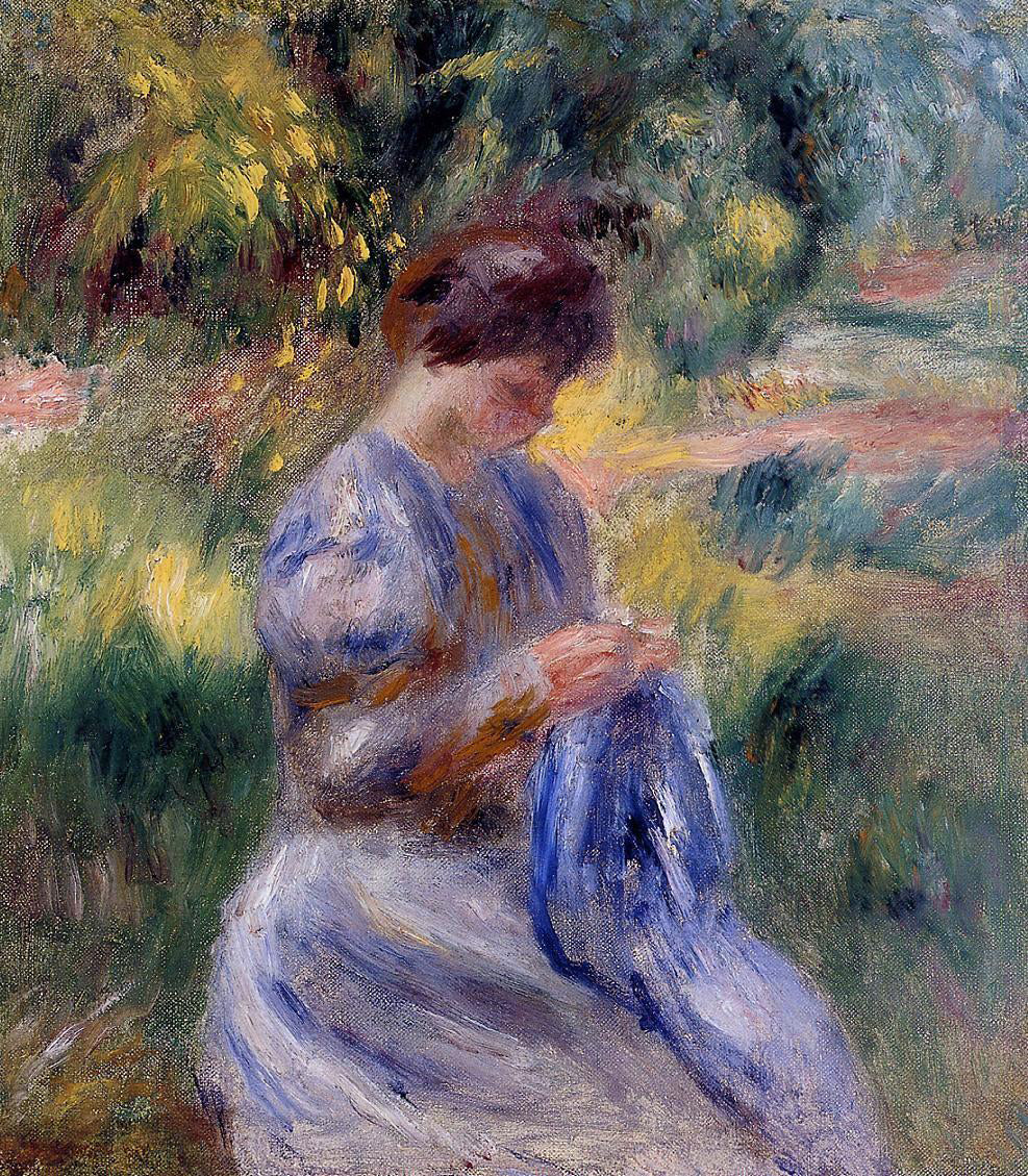  Pierre Auguste Renoir The Embroiderer (also known as Woman Embroidering in a Garden) - Canvas Print