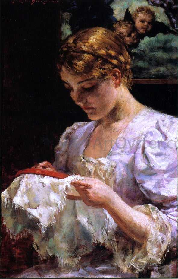  James Carroll Beckwith The Embroiderer - Canvas Print