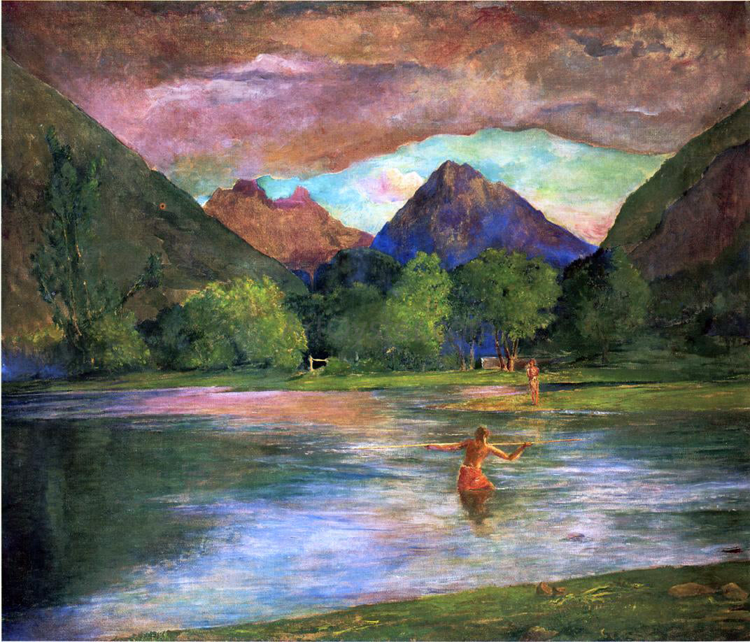  John La Farge The Entrance to Tautira River, Tahiti, Fisherman Spearing a Fish - Canvas Print