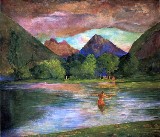  John La Farge The Entrance to Tautira River, Tahiti, Fisherman Spearing a Fish - Canvas Print