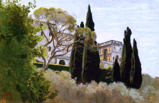  Jean-Baptiste-Camille Corot The Facade of the Villa d'Este at Tivoli, View from the Gardens - Canvas Print