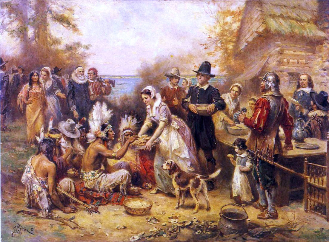  Jean-Leon Gerome Ferris The First Thanksgiving, 1621 - Canvas Print