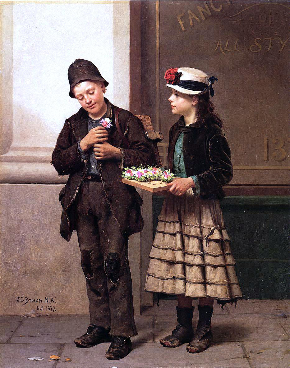  John George Brown The Flower Girl - Canvas Print