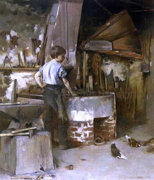  Theodore Robinson The Forge (also known as An Apprentice Blacksmith) - Canvas Print