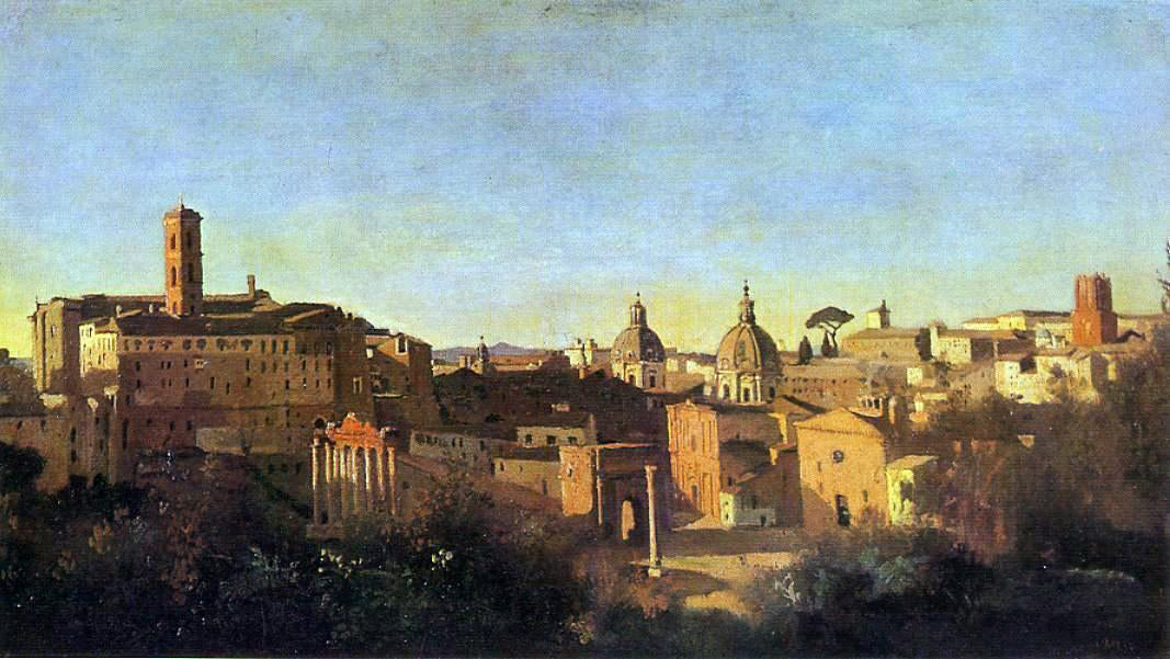 Jean-Baptiste-Camille Corot The Forum Seen from the Farnese Gardens, Evening - Canvas Print