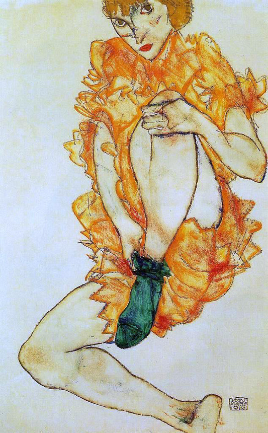  Egon Schiele The Green Stocking - Canvas Print