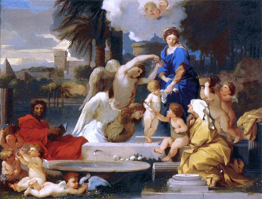  Sebastien Bourdon The Holy Family with St Elizabeth and the Infant St John the Baptist - Canvas Print