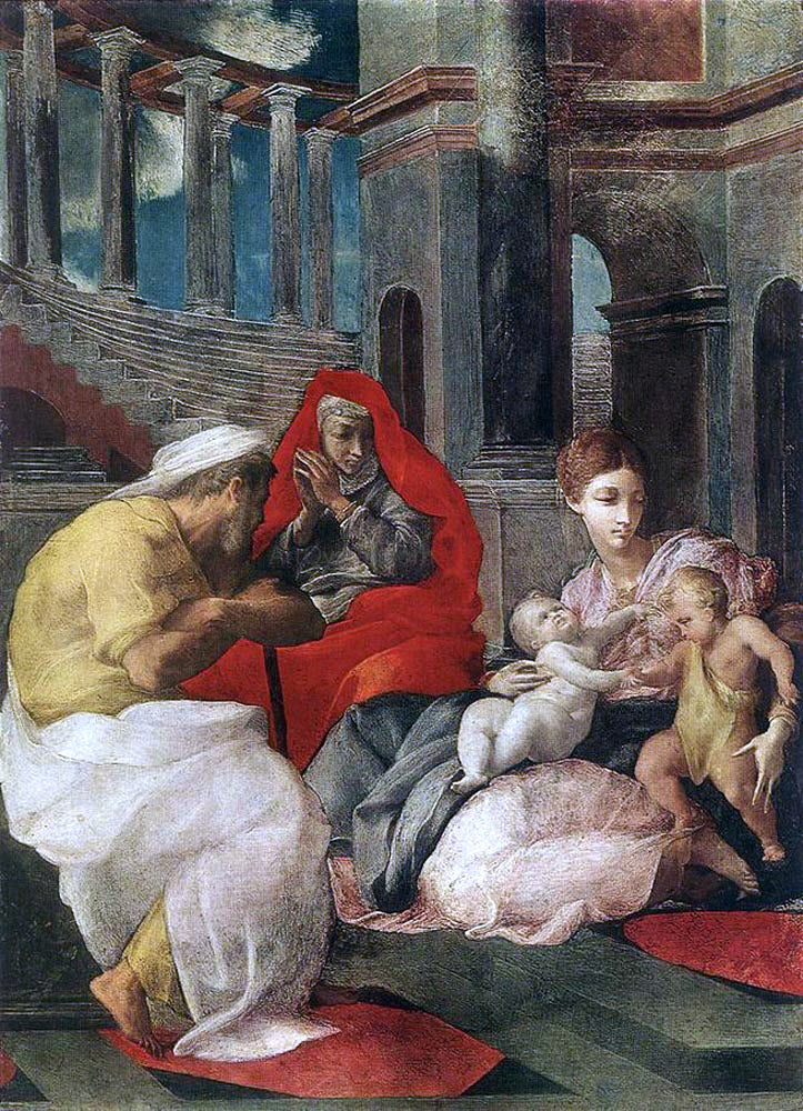  Francesco Primaticcio The Holy Family with Sts Elisabeth and John the Baptist - Canvas Print