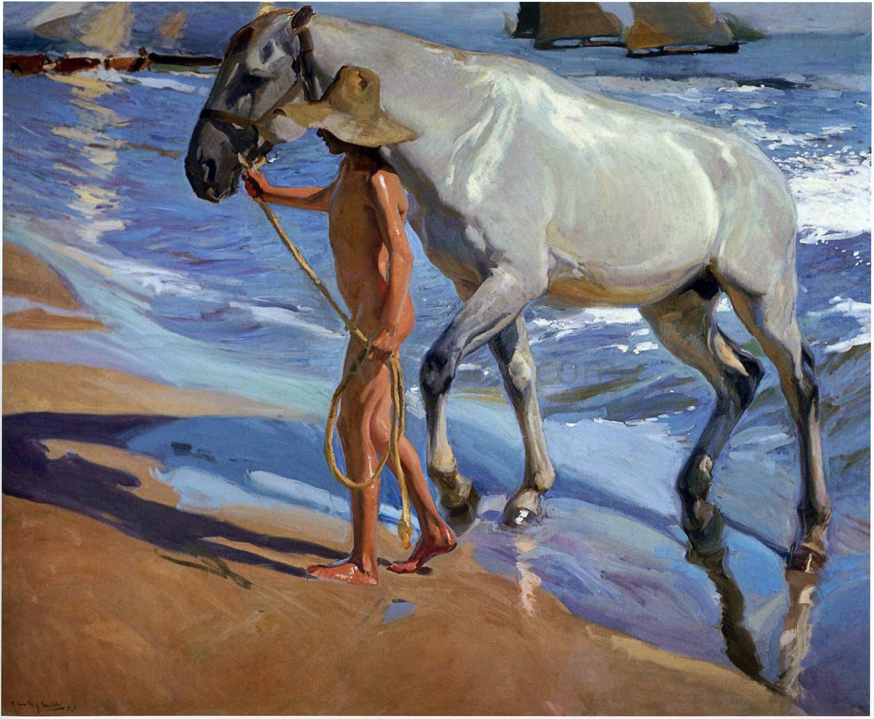  Joaquin Sorolla Y Bastida The Horse Bath - Canvas Print