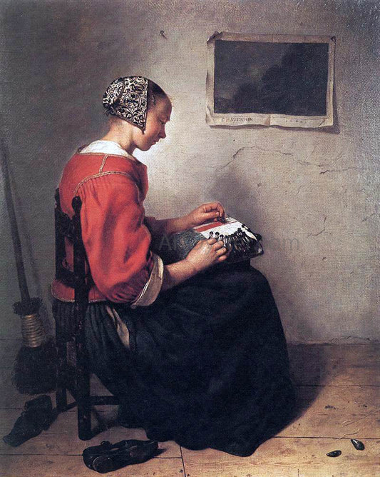  Caspar Netscher The Lace-Maker - Canvas Print