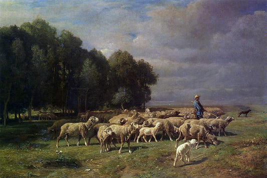  Charles Emile Jacque The Large Flock - Canvas Print