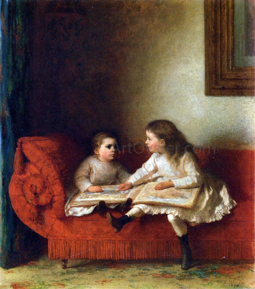  Eastman Johnson The Lesson (also known as The Lesson with Page N.O.P. of the Alphabet Book) - Canvas Print