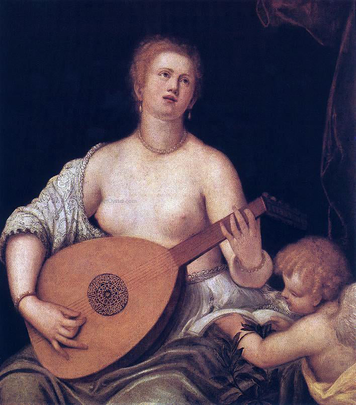  Micheli Parrasio The Lute-playing Venus with Cupid - Canvas Print