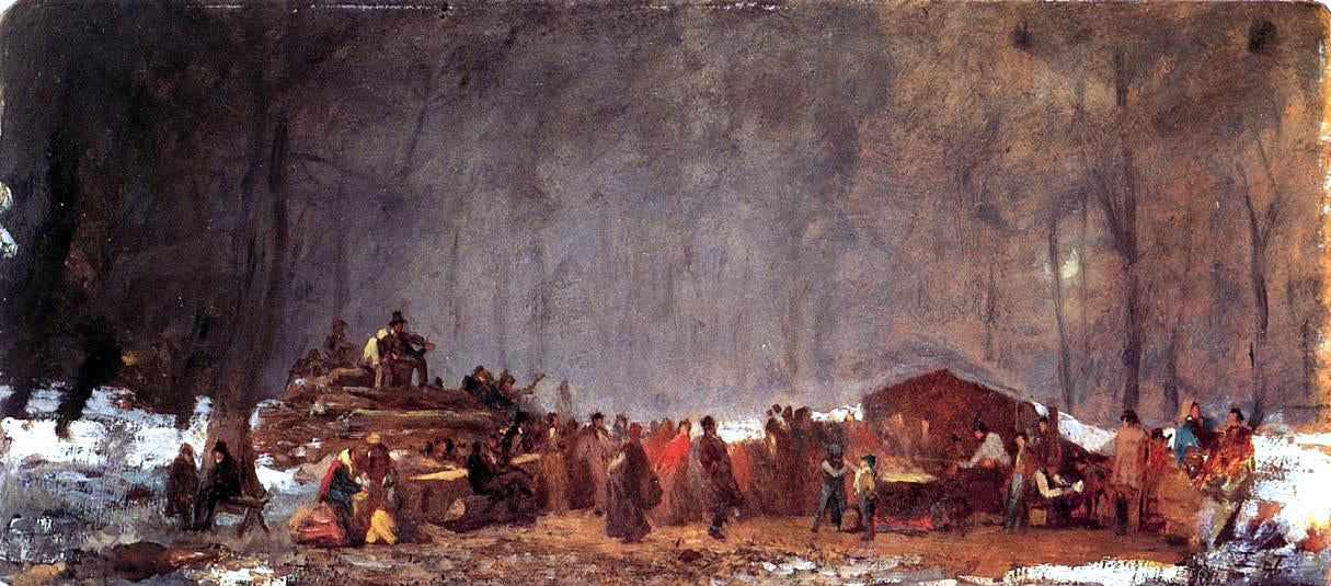  Eastman Johnson The Maple Sugar Camp: Turning Off - Canvas Print