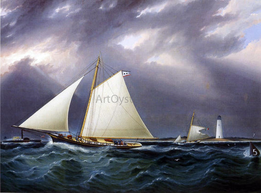 James E Buttersworth A Match between the Yachts Vision and Meta - Rough Weather - Canvas Print