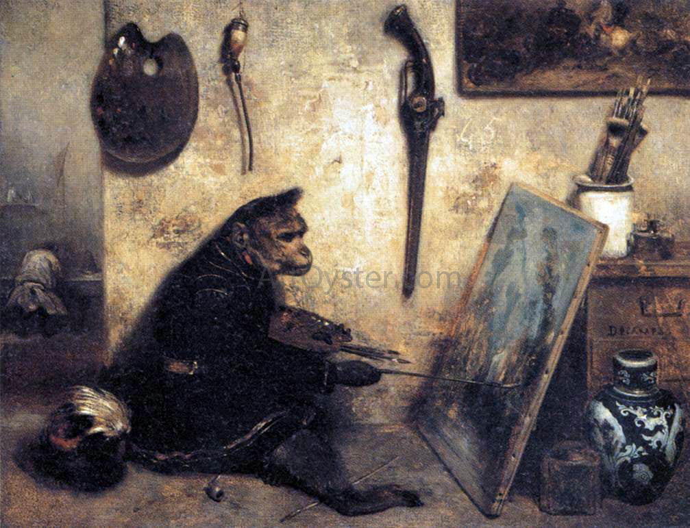  Alexandre Gabriel Decamps A Monkey Painter - Canvas Print