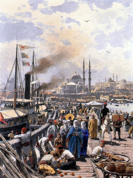  Themistocles Von Eckenbrecher The Old Galatea Bridge connecting Karakoy to Eminonu Over the Gold Horn, Istanbul - Canvas Print