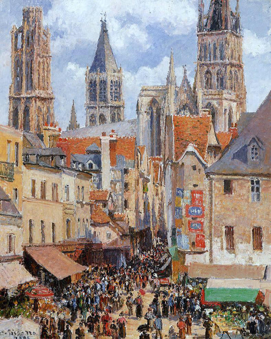  Camille Pissarro The Old Market and the Rue de l'Epicerie in Rouen - Canvas Print