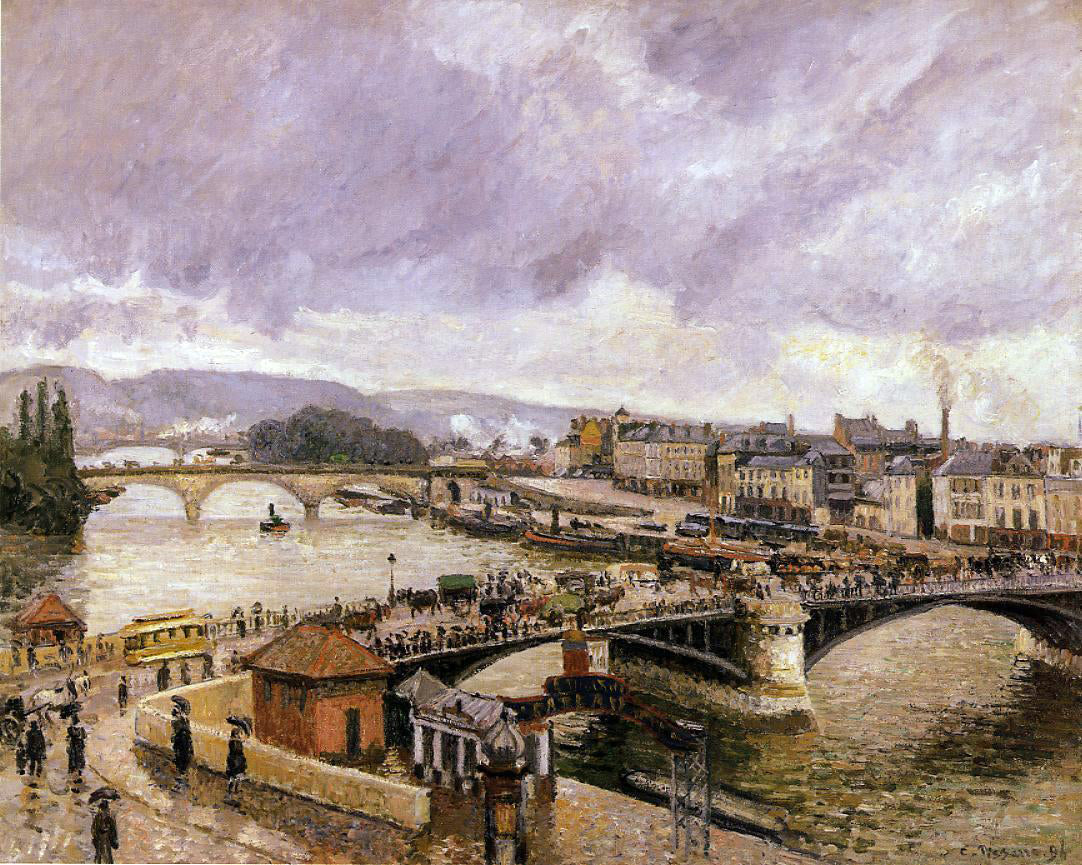  Camille Pissarro The Pont Boieldieu , Rouen: Rain Effect - Canvas Print