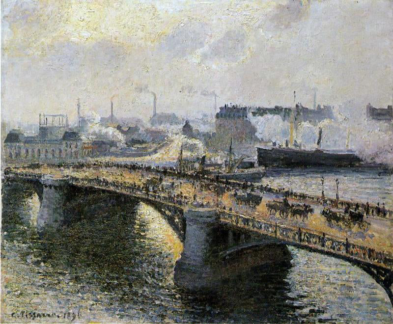  Camille Pissarro The Pont Boieldieu , Rouen: Sunset, Misty Weather - Canvas Print