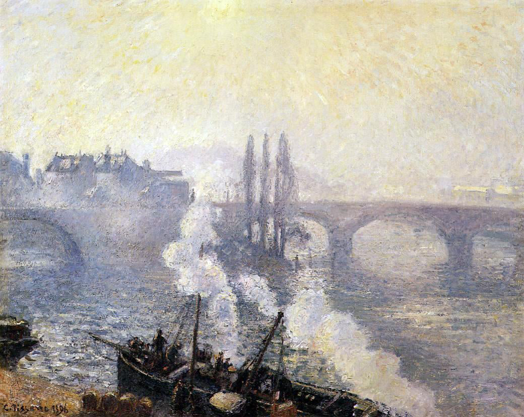  Camille Pissarro The Pont Corneille , Rouen: Morning Mist - Canvas Print