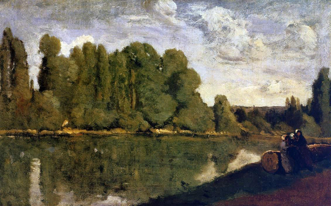  Jean-Baptiste-Camille Corot The Rhone - Three Women on the Riverbank Seated on a Tree Trunk - Canvas Print
