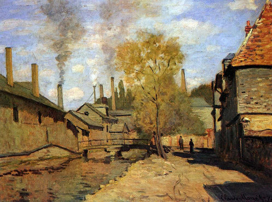  Claude Oscar Monet The Robec Stream, Rouen (also known as Factories at Deville, near Rouen) - Canvas Print