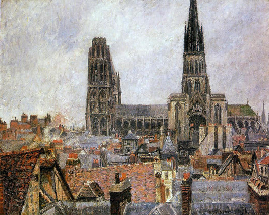  Camille Pissarro The Roofs of Old Rouen: Grey Weather (also known as The Cathedral) - Canvas Print