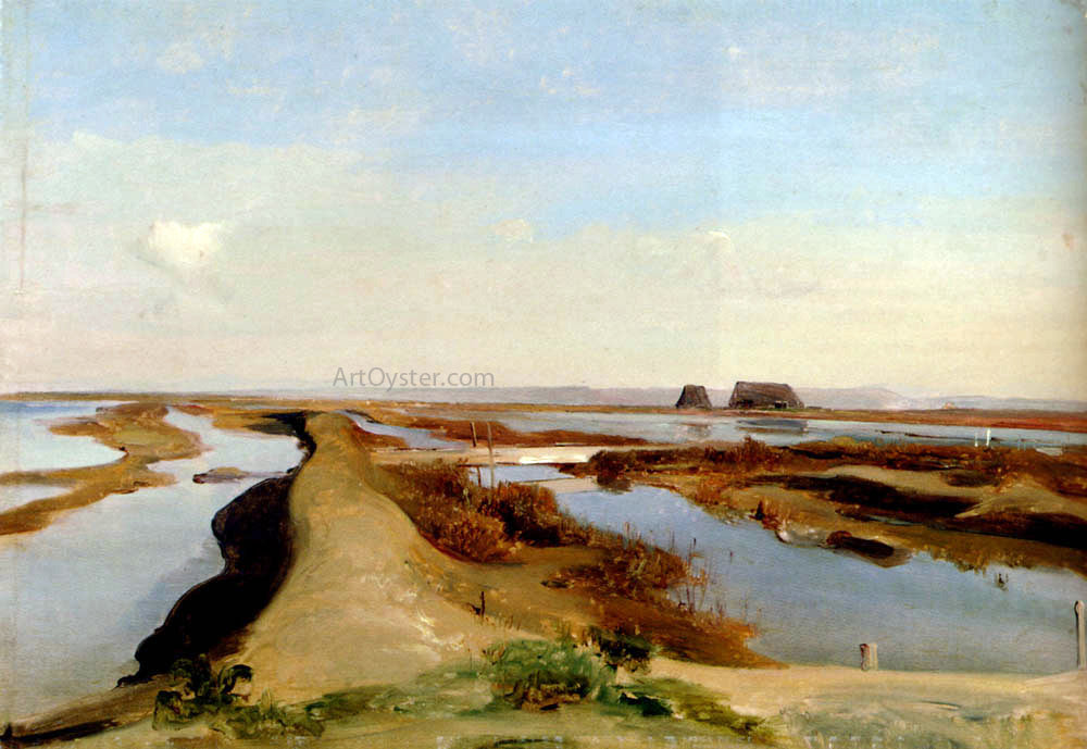 Jean-Baptiste-Adolphe Gibert The Salt Marshes, Ostia Canvas Print – Art MegaMart